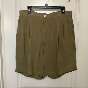 Fonte Men’s Silk Casual Shorts- Olive‎ Green- Pleated Front- 36” Waist- Golf